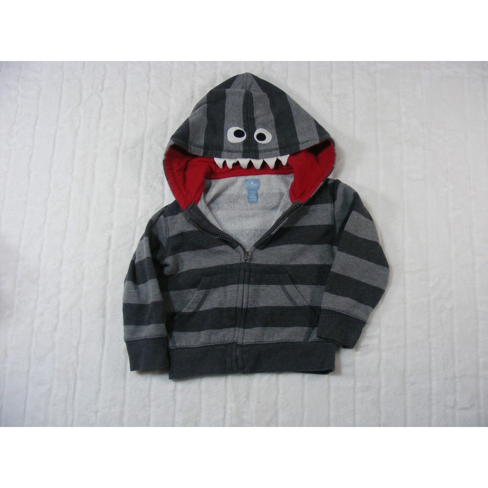 BabyGap Monster Face Hoodie Kids 4 Grey Excellent Striped Zip Up Sweatshirt